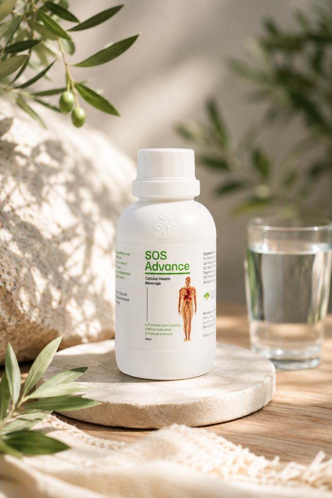 natural metabolic support 2026 — SOS Advance 250ml alkaline botanical beverage for blood sugar and gut health by SOS Essentials 